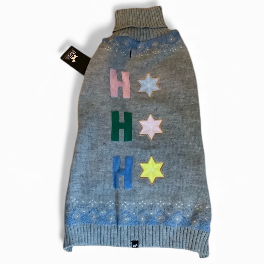 HOTEL DOGGY Christmas Graphic Knit DOG Sweater Large Light Gray BRAND NEW SZ XL